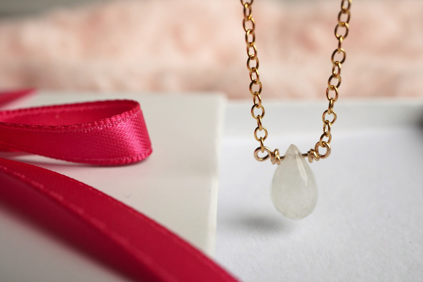 Moonstone Drop Gold filled Necklace * Jun Birthstone * Gift for her * Dainty Feminine jewellery