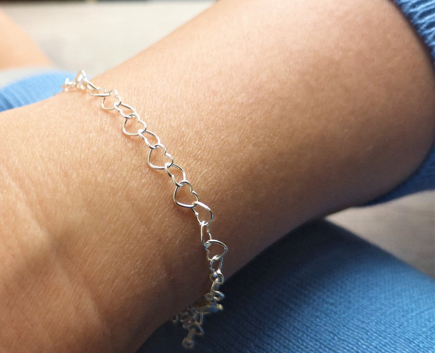 Heart Link Chain Sterling Silver Choker *Feminine *Dainty necklace *Heart gift for her