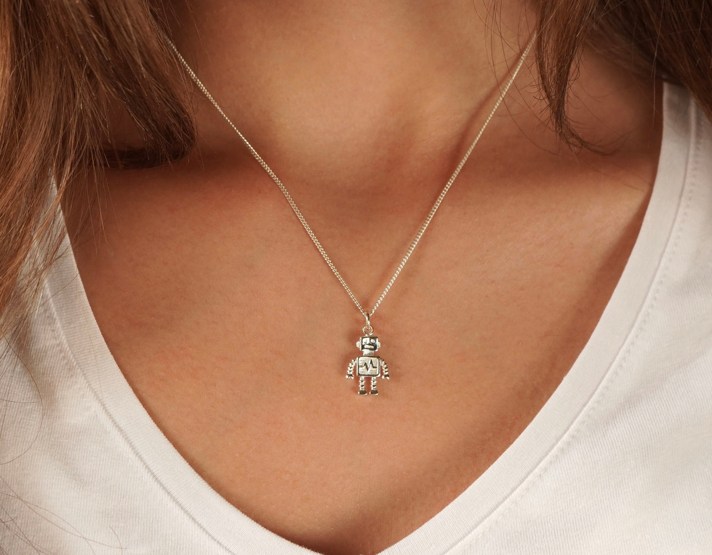Robot Sterling Silver Necklace * Robot pendant * Gift for her *