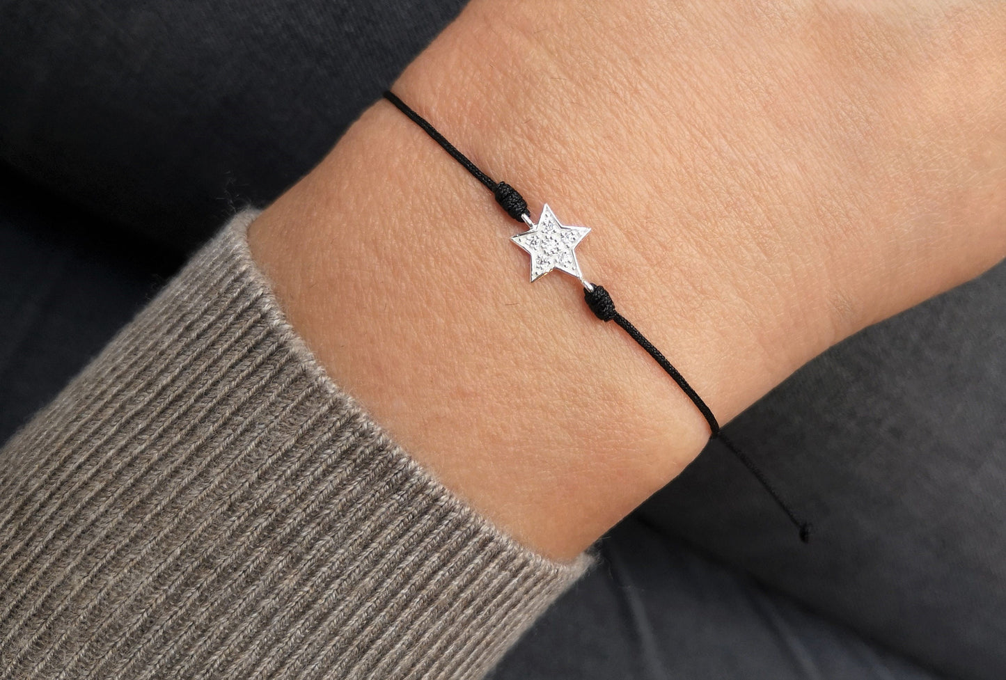 Minimalist Star Charm Bracelet * Adjustable Black Cord Friendship Jewellery* Feminine* Layered Bracelet* Gift for her
