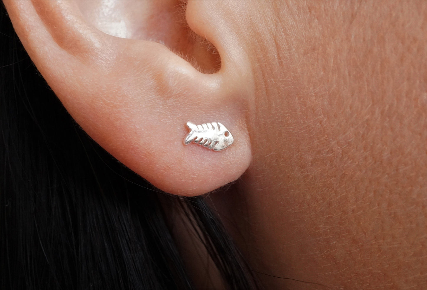 Fish Bone Sterling Silver Stud Earrings