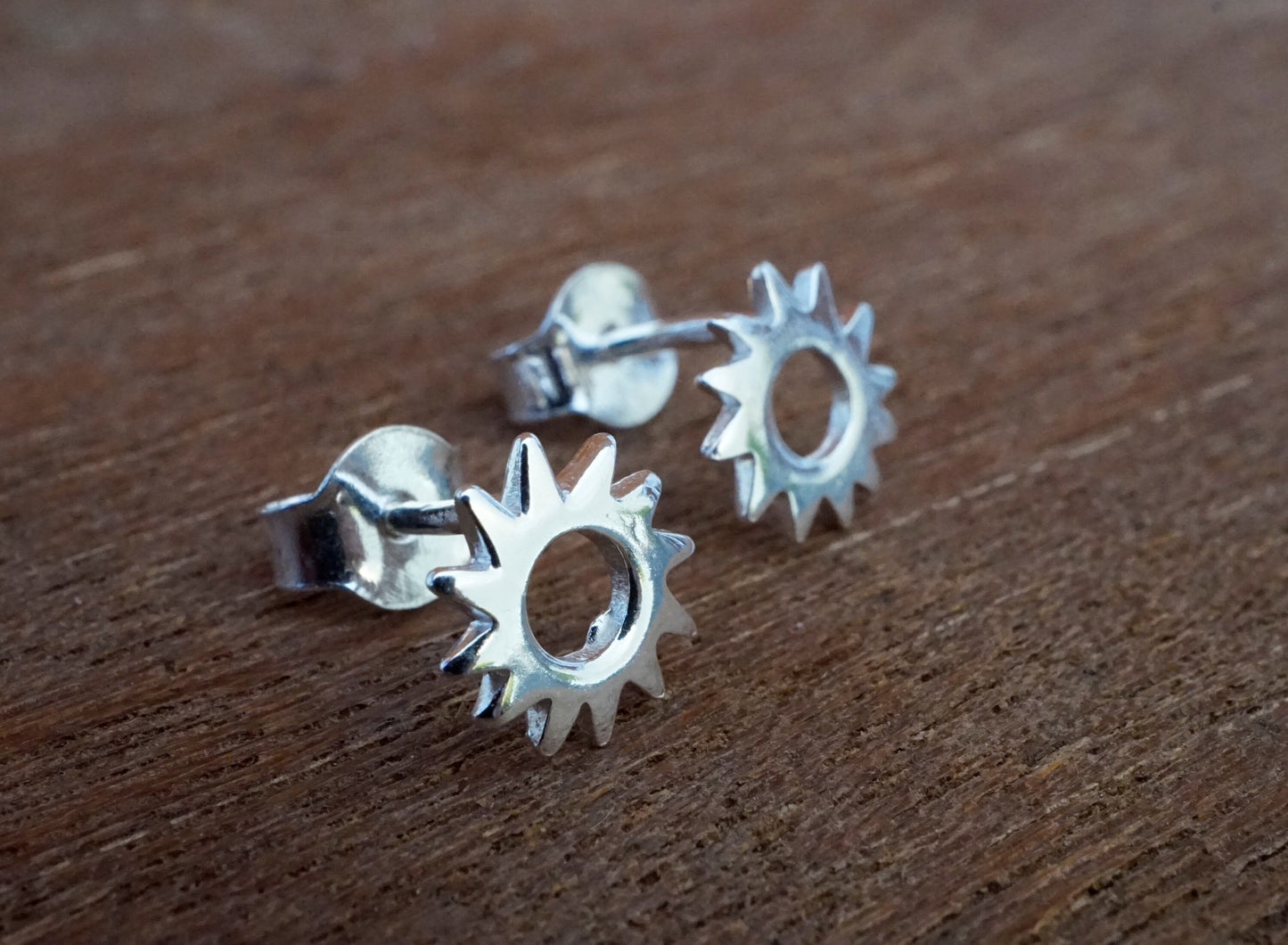 Sterling Silver Sun Stud Earrings, Stud earrings, Gear stud earrings,