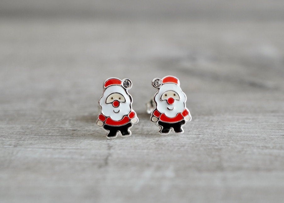 Santa Ear Studs * Sterling silver * Christmas Jewellery * Festival earrings