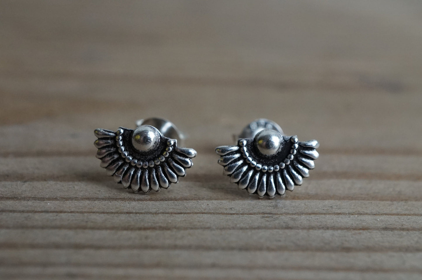 Small Sterling Silver Flower Fan Stud Earrings * Silver jewellery * Boho jewelry * Bohemian