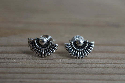 Small Sterling Silver Flower Fan Stud Earrings * Silver jewellery * Boho jewelry * Bohemian