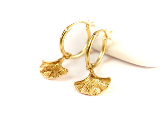 Cute Ginkgo Leaf Hoop Earrings * Leaf earrings *  Ginkgo Biloba Hoop * Small hoop