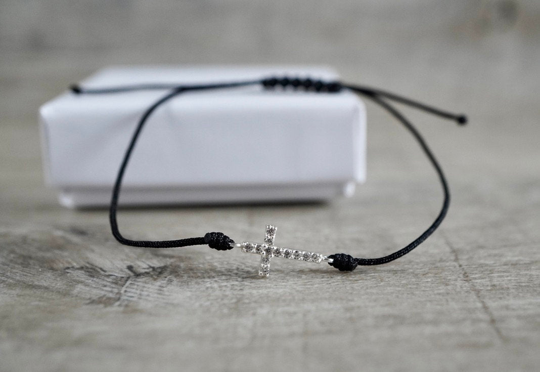 Cross Sterling Silver Dainty Cord Bracelet * Feminine *