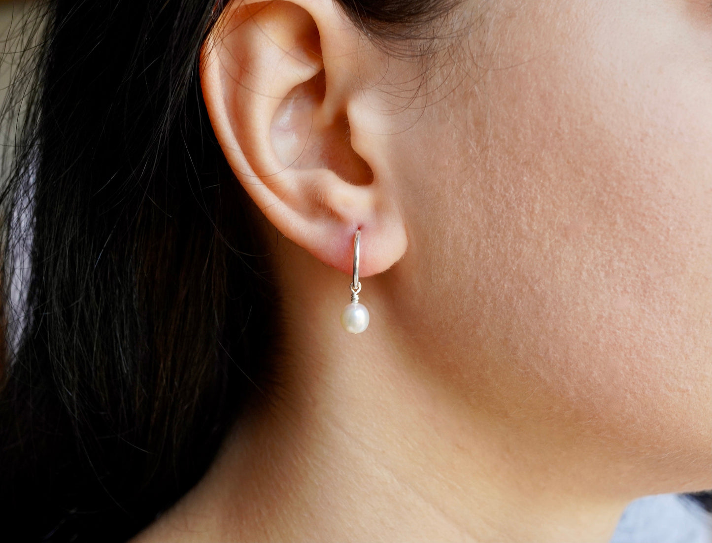 Sterling Silver Pearl earrings * Hoop earrings * Boho hoops * Pearl hoop