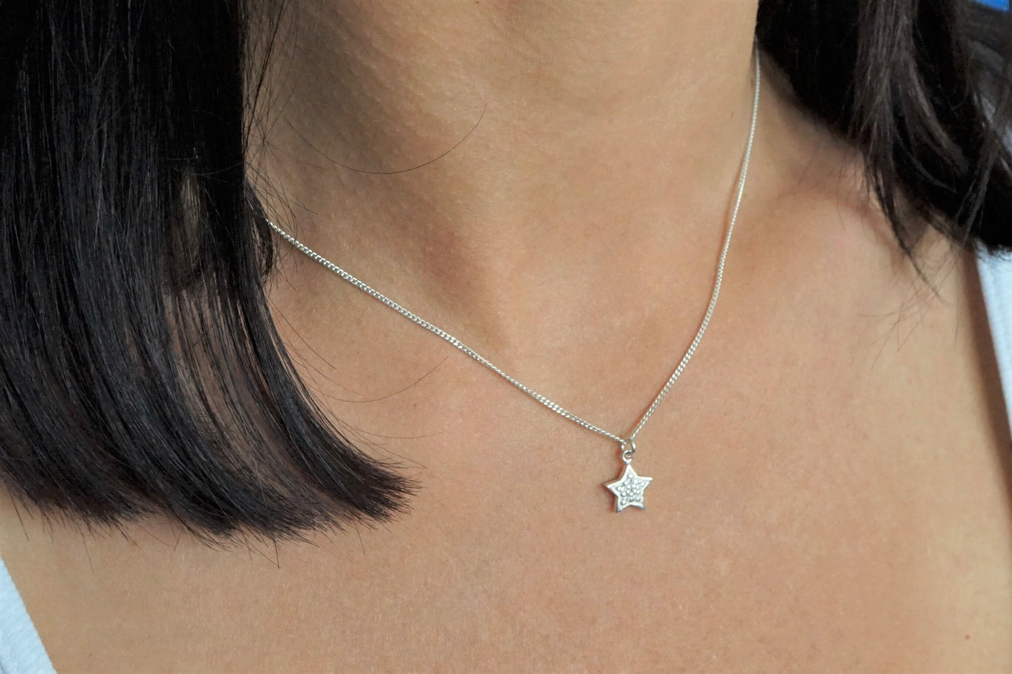 Star Charm Sterling Silver Delicate Curb Chain Necklace* Silver* Gift for her* Feminine