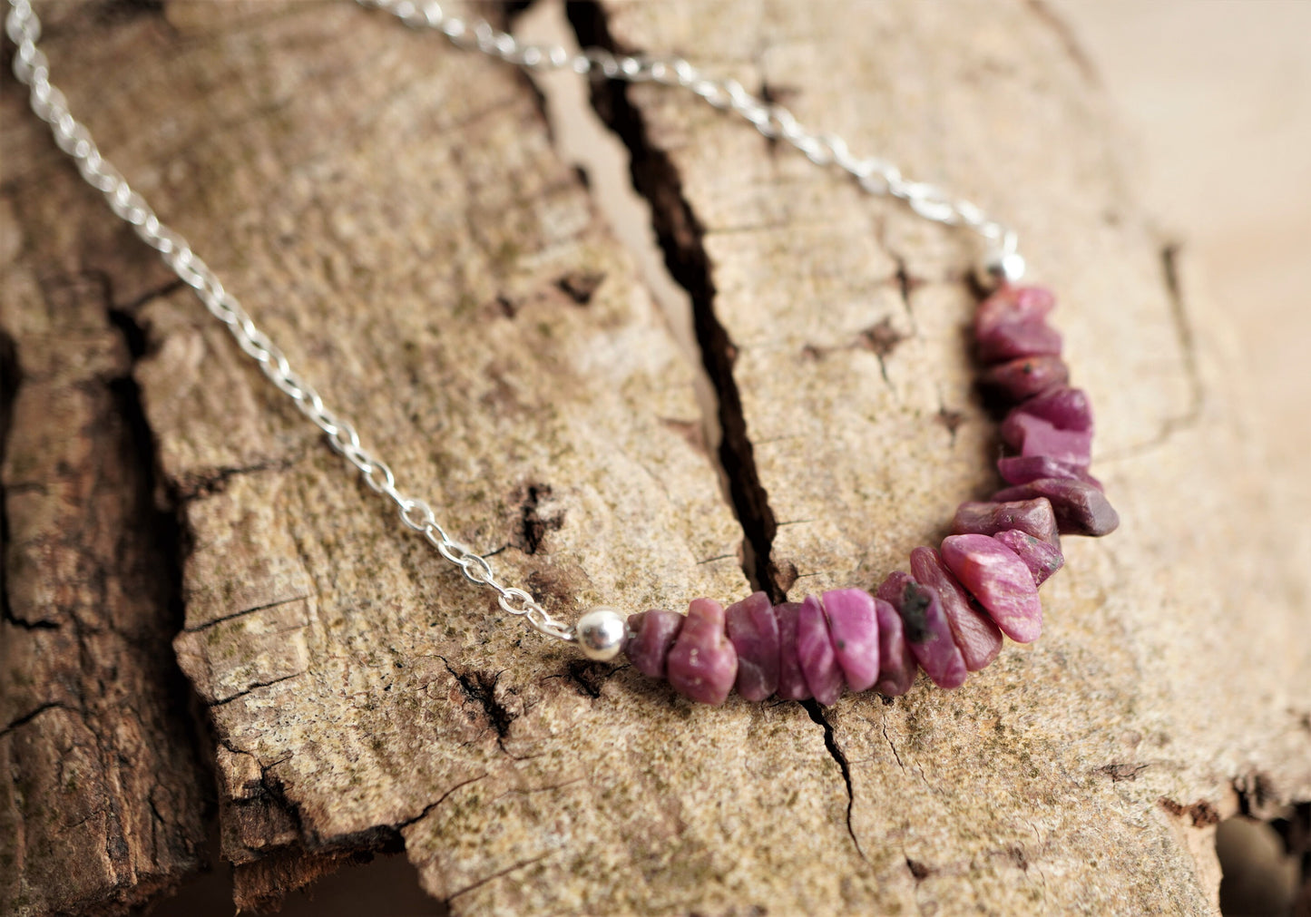 Raw Ruby Sterling Silver Necklace * Birthstone of July * Ruby stone jewelry