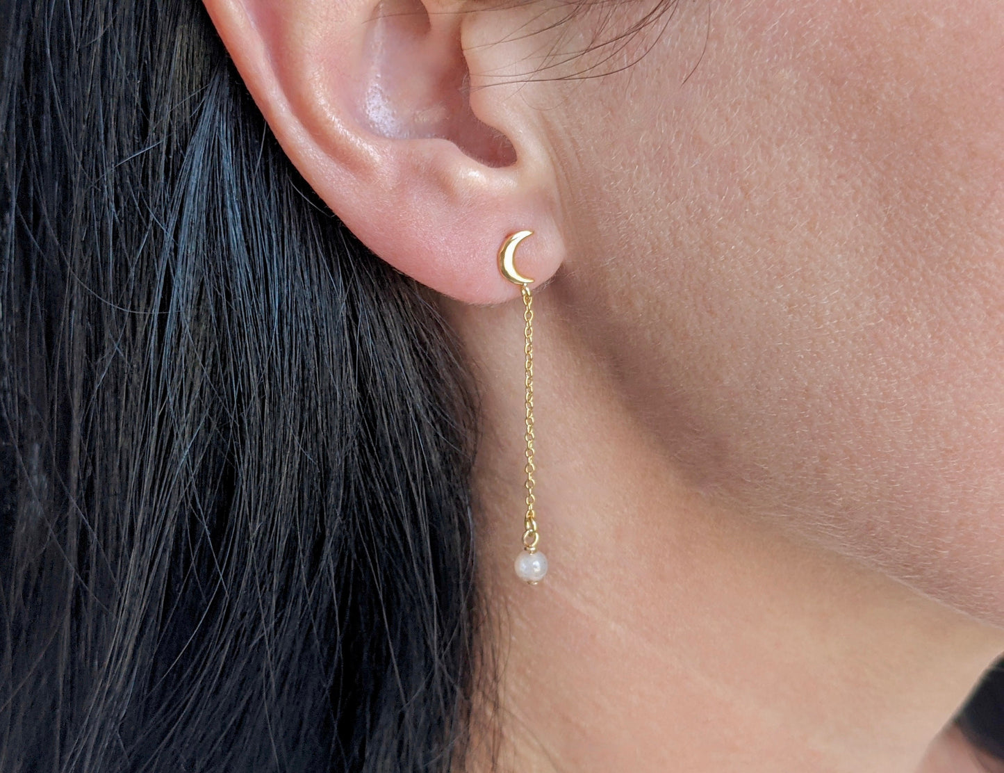 Moonstone Chain Earrings * June Birthstone Gift * Moonstone jewelry * Delicate earrings * Moon earrings