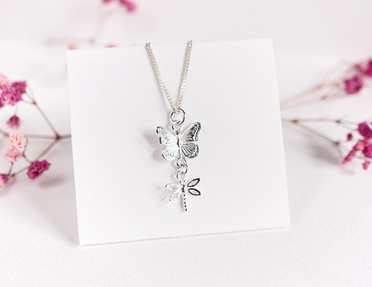 Butterfly & Dragonfly Charm Necklace * Sterling Silver necklace * Gift for nature lovers * Nature Charm Pnendant