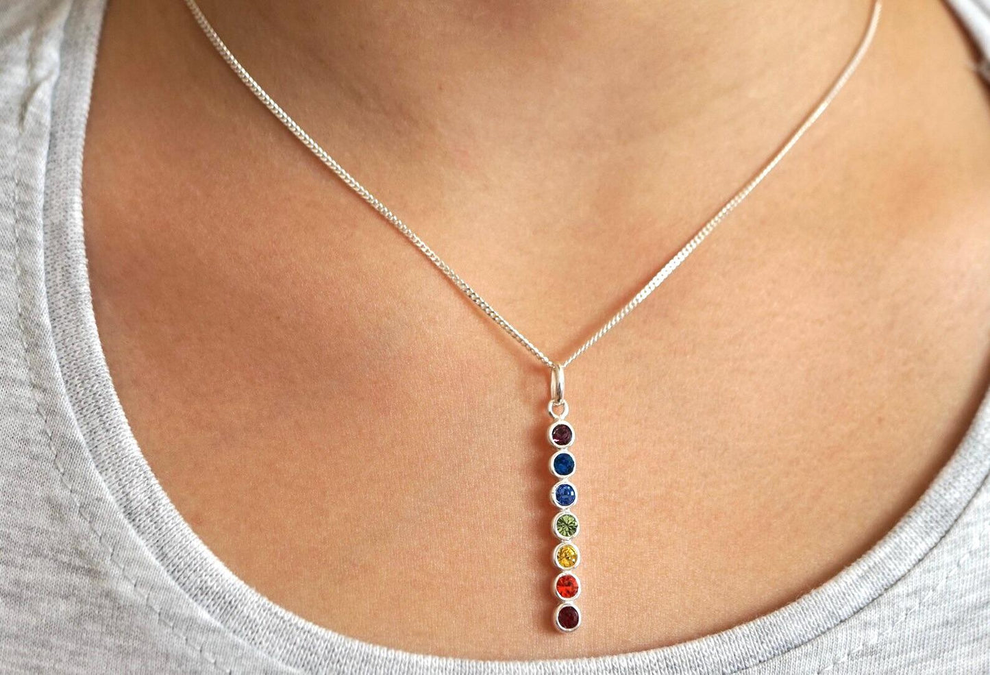 7 Chakra Cubic Zirconia Necklace *Sterling silver * Dainty* Gift for her* Feminine*