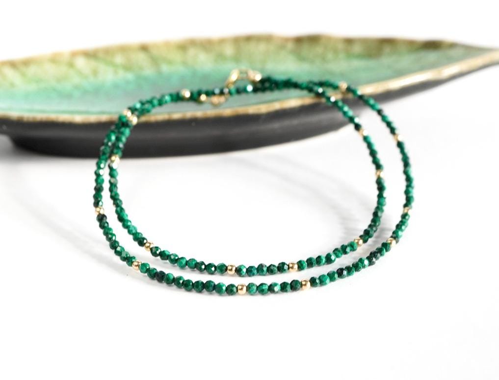 Faceted Malachite Necklace * Green stone * Delicate choker * Gift for her * Feminine