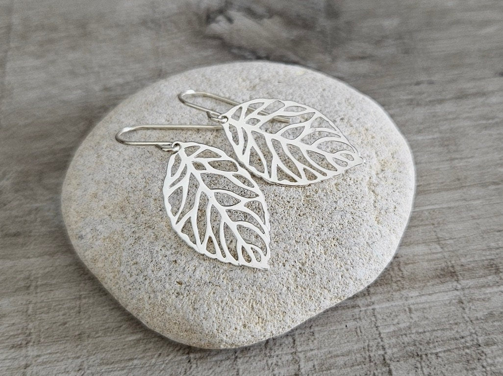 Leaf Earrings Sterling Silver, Leaf jewellery