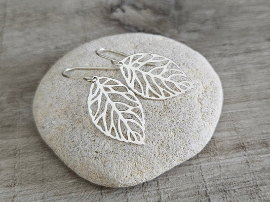 Leaf Earrings Sterling Silver, Leaf jewellery
