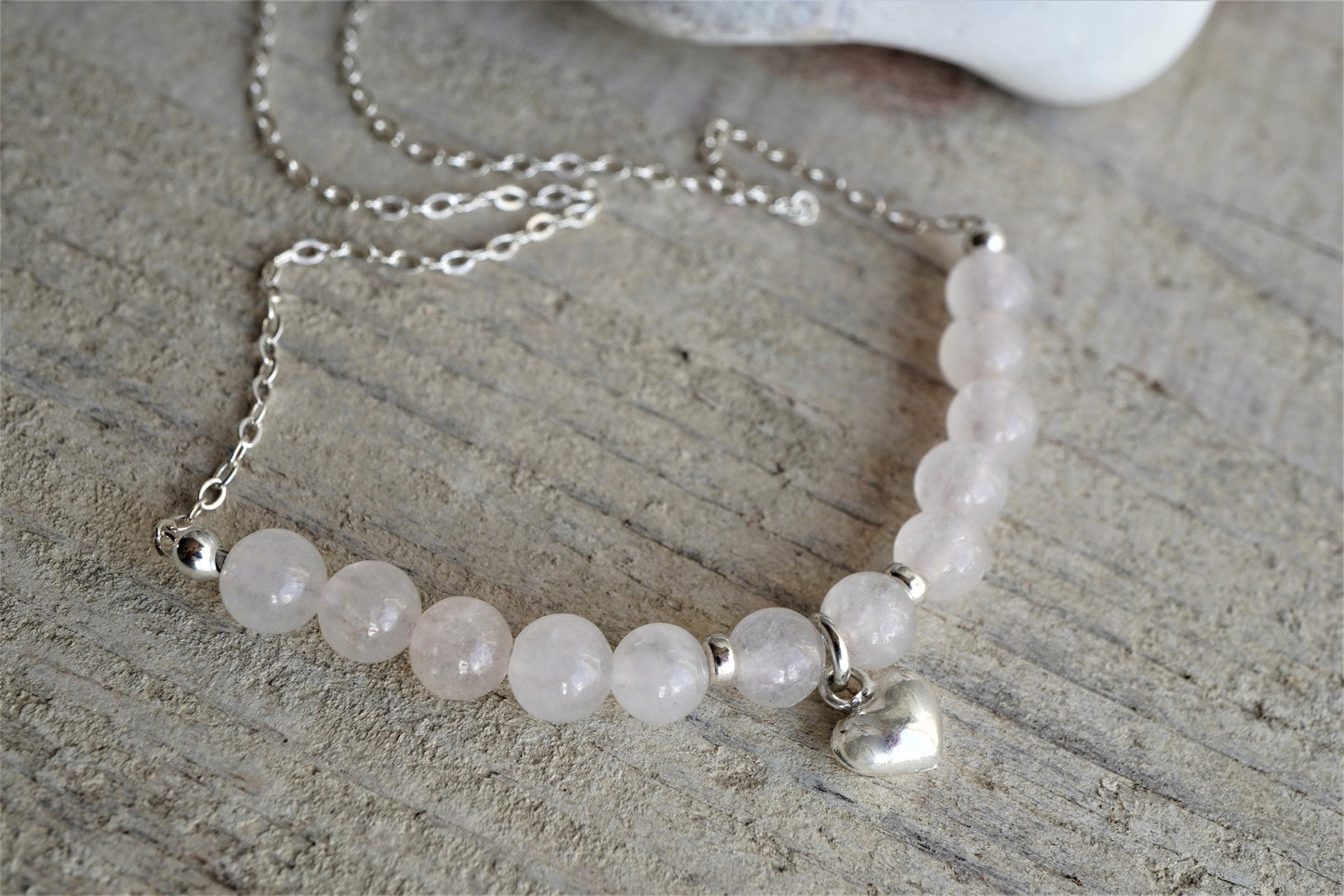 Rose Quartz Sterling Silver Heart Necklace * Heart Stone* Gift for her* January, October birthstone * Love stone
