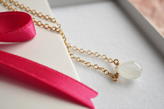 Moonstone Drop Gold filled Necklace * Jun Birthstone * Gift for her * Dainty Feminine jewellery