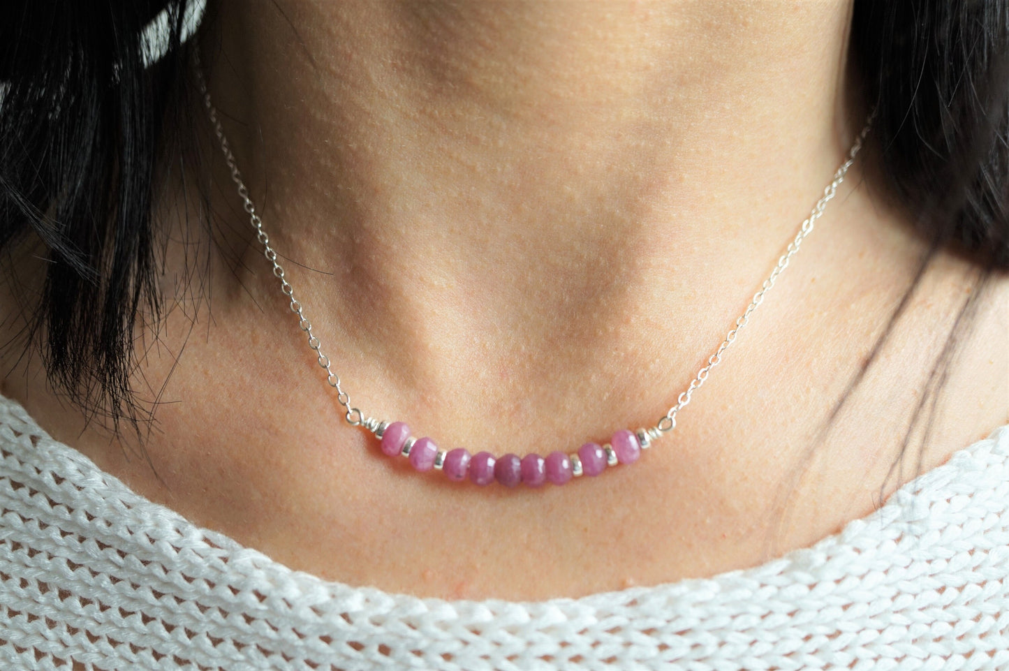 Ruby Sterling Silver Necklace* Birthstone of July* Ruby stone jewelry