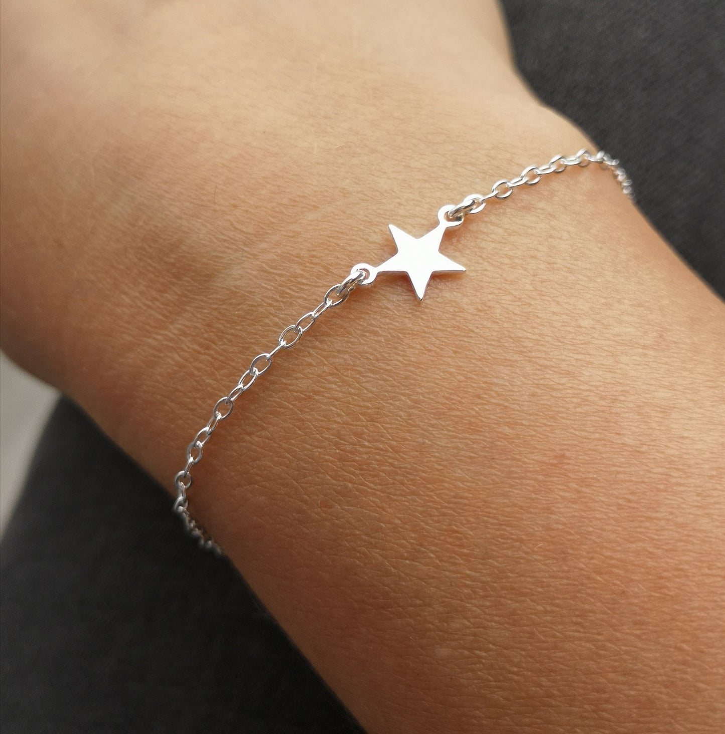 Star Sterling Silver Dainty Cord Bracelet* Feminine* Layered Bracelet* Gift for her
