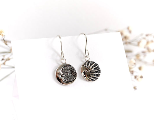 Sterling Silver Sun & Moon Earrings * Moon earrings * Sun earrings