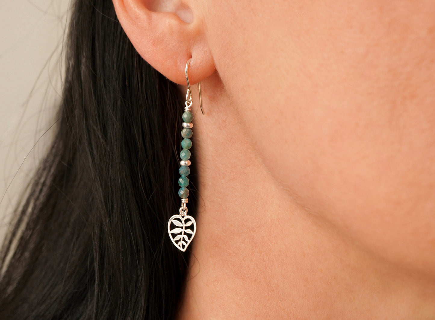 Apatite Leaf Sterling Silver Earrings * Gift for her * Feminine * Dangle earrings * Blue earrings