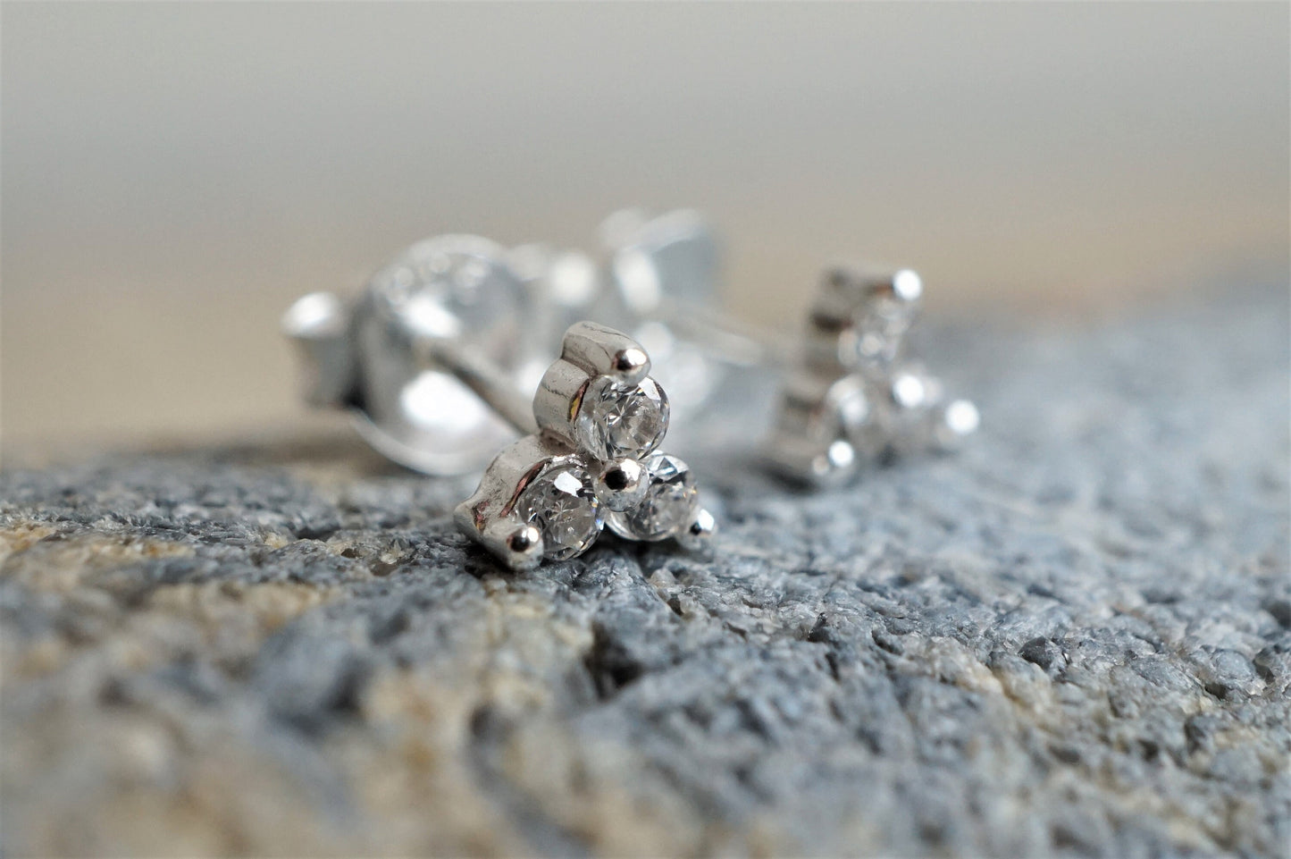 Tiny Sterling Silver Triangle Zirconia Stud * Dainty Stud Earrings