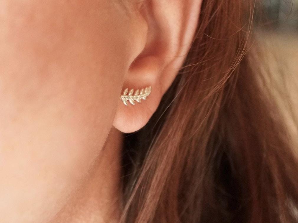 Sterling Silver Olive Leaf Stud* Dainty * Gift for her* Feminine * Silver leaf