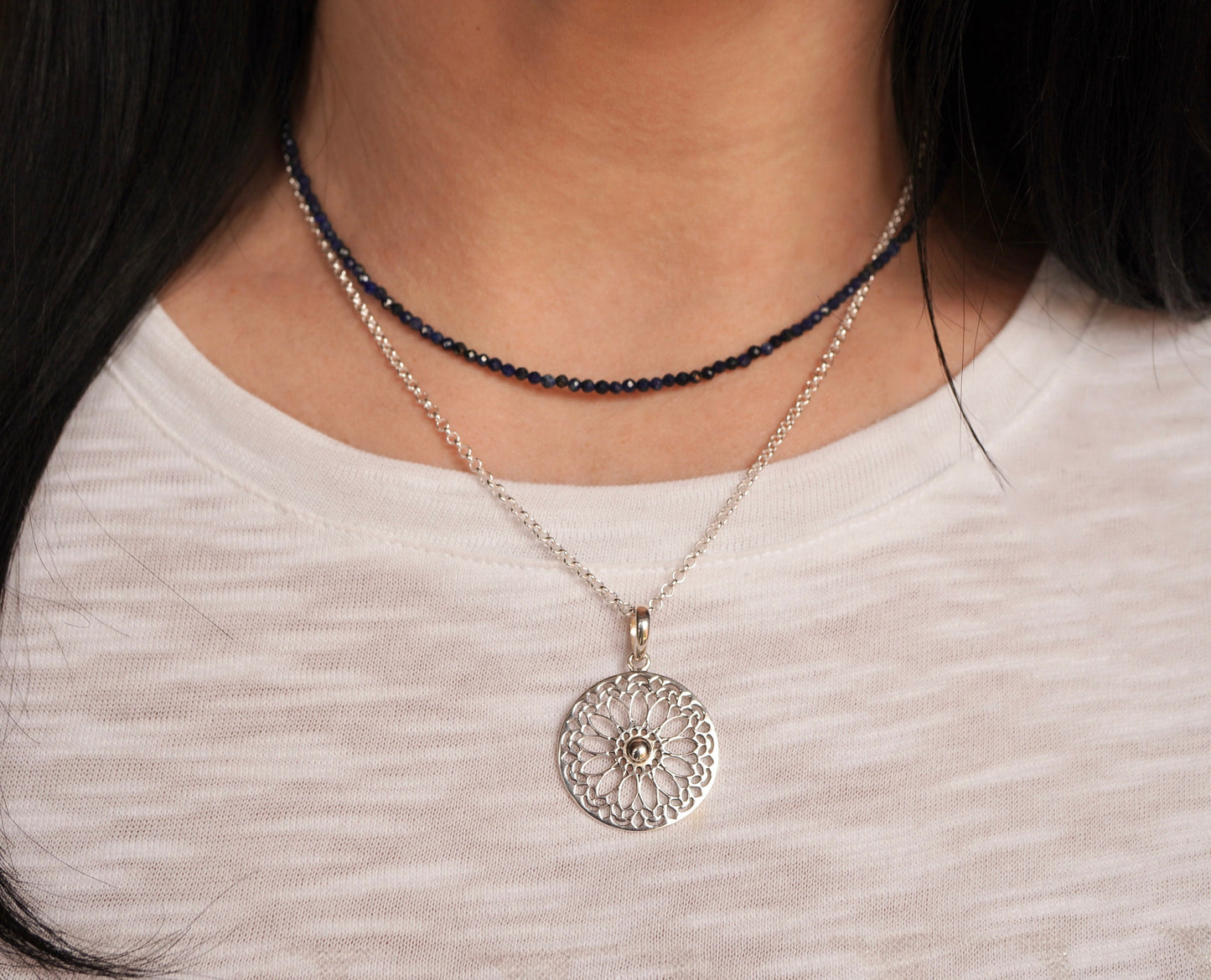 Beautiful Flower Mandala Sterling Silver Necklace * Silver Mandala