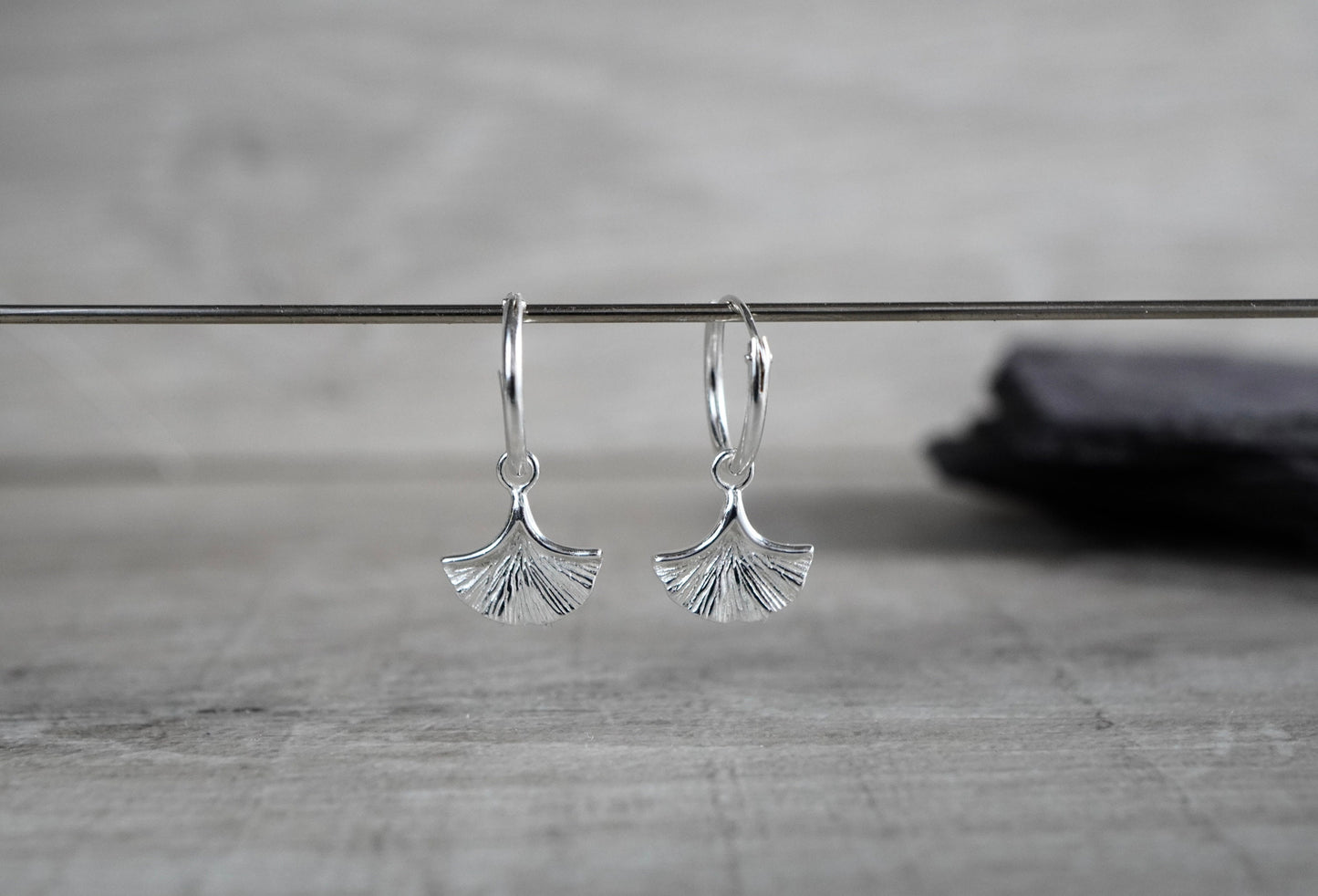 Cute Ginkgo Leaf Hoop Earrings * Leaf earrings *  Ginkgo Biloba Hoop * Small hoop