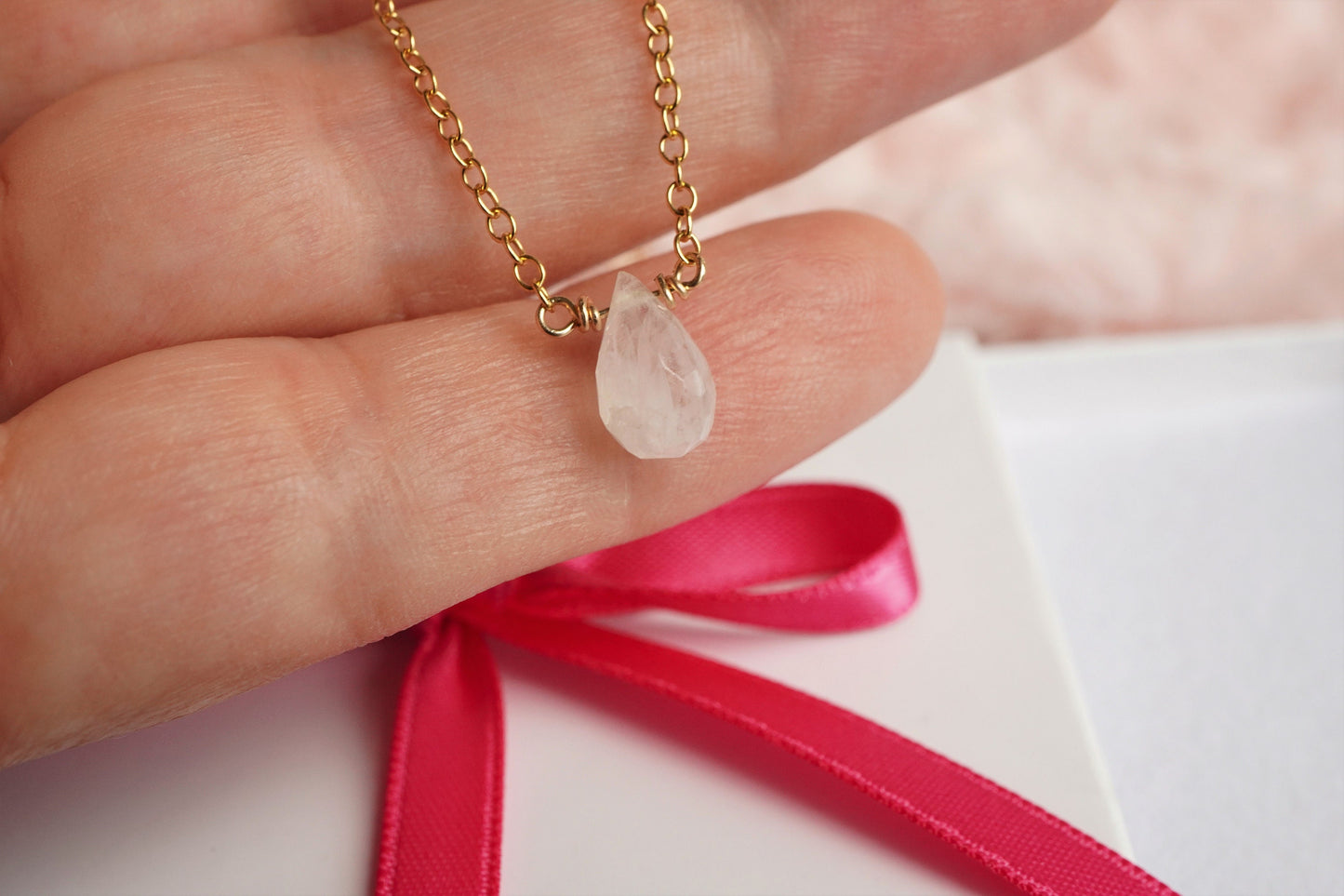 Moonstone Drop Gold filled Necklace * Jun Birthstone * Gift for her * Dainty Feminine jewellery