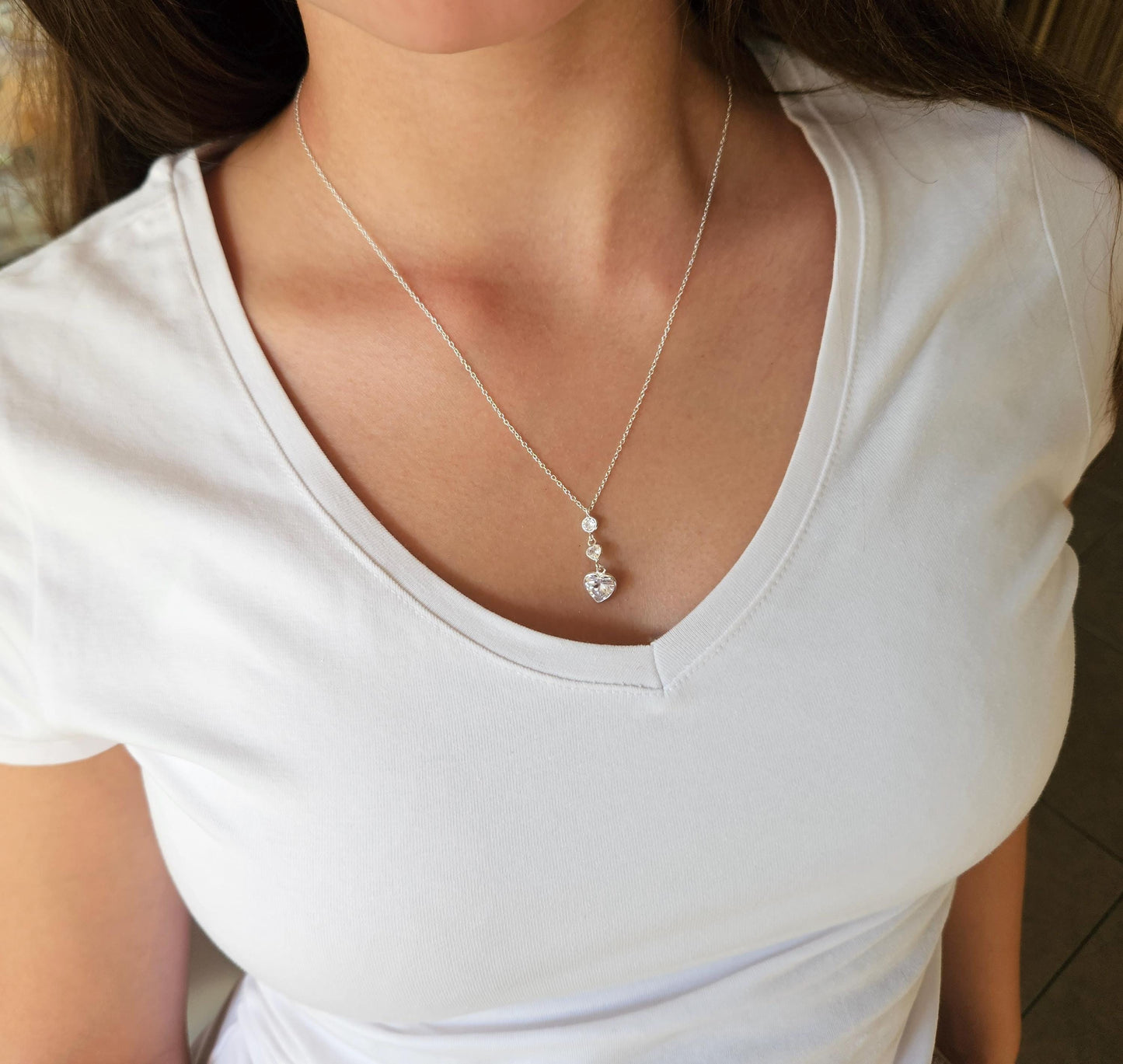 Heart Cubic Zirconia Sterling Silver Delicate Necklace*  Dainty* Gift for her* Feminine* Love