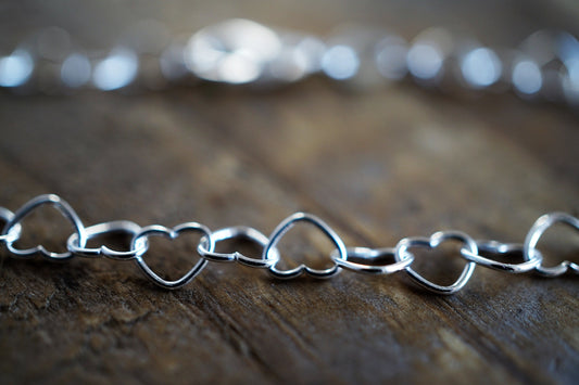 Heart Link Chain Sterling Silver Choker *Feminine *Dainty necklace *Heart gift for her