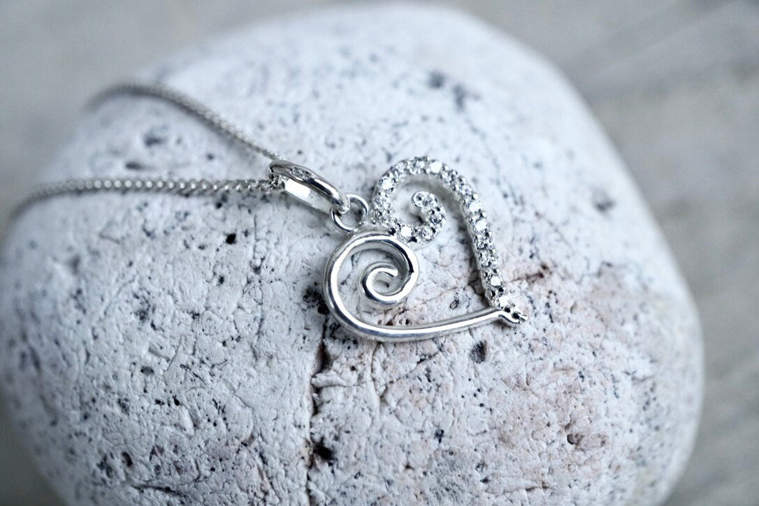 Heart Charm Carole Sterling Silver Delicate Carole* Silver* Gift for her* Feminine