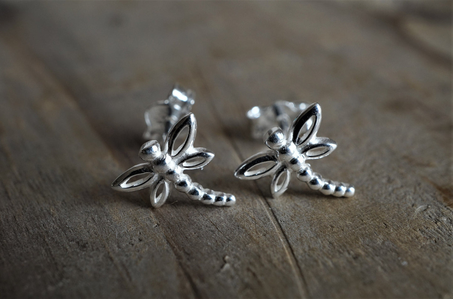 Sterling Silver Dragonfly Earrings Stud * Good luck earrings * Freedom