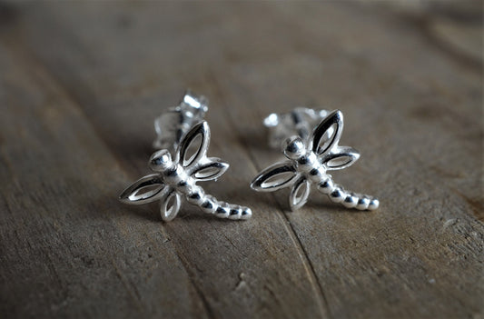 Sterling Silver Dragonfly Earrings Stud * Good luck earrings * Freedom