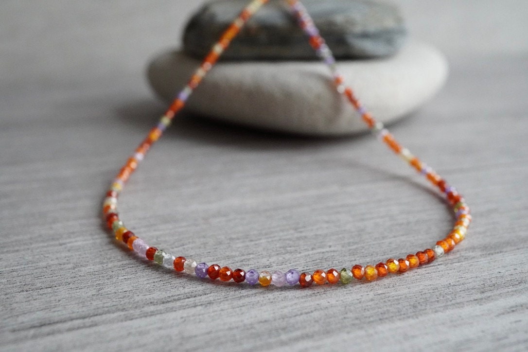 Dainty Multicolour Zircon Sterling Silver Necklace * Layered necklace * Gift for her * Feminine jewellery * Sparkle necklace