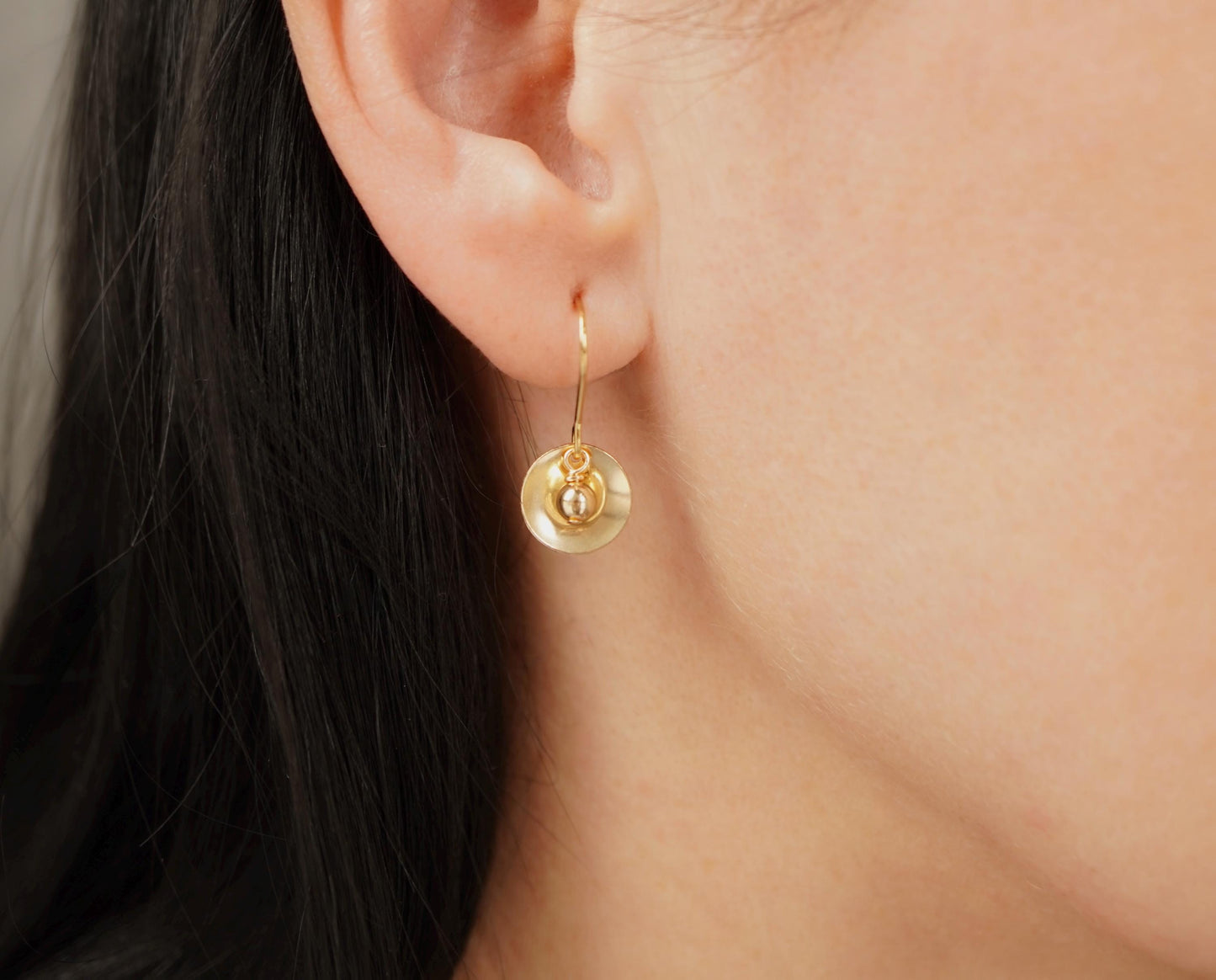 Small Concave Circle Gold Disc Earrings * Minimalist earrings * Feminine * Delicate earrings