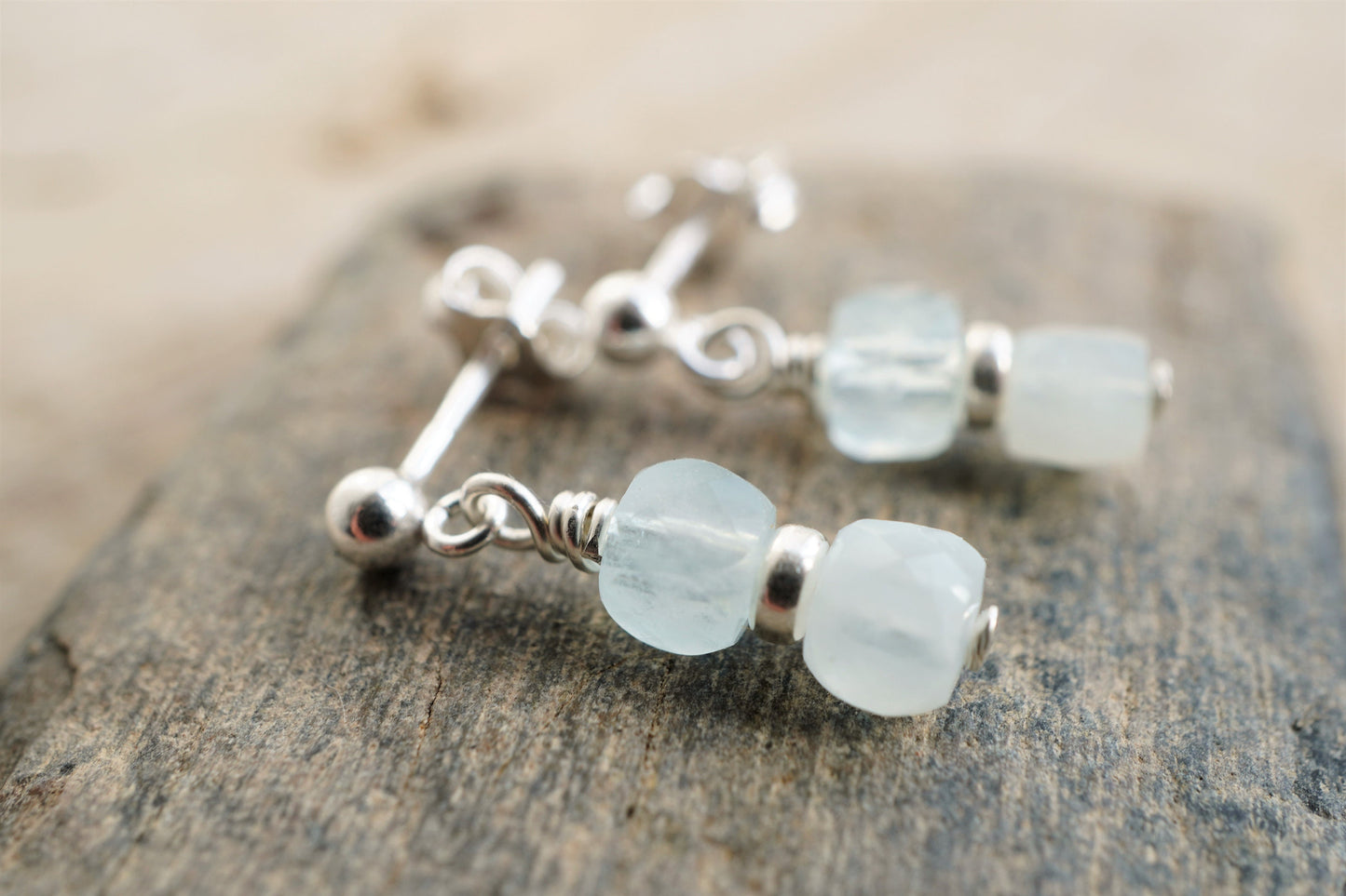 Cute Amazonite Cube Sterling Silver Stud Earrings * Small earrings * Lightweight earrings * Bridesmaid gift