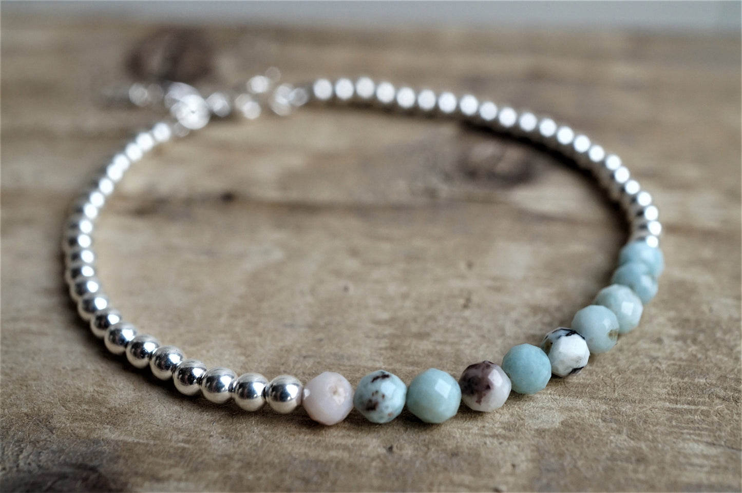 Larimar Sterling Silver Bead Bracelet * Larimar Jewelry * Dainty bracelet * Gift for her * Feminine