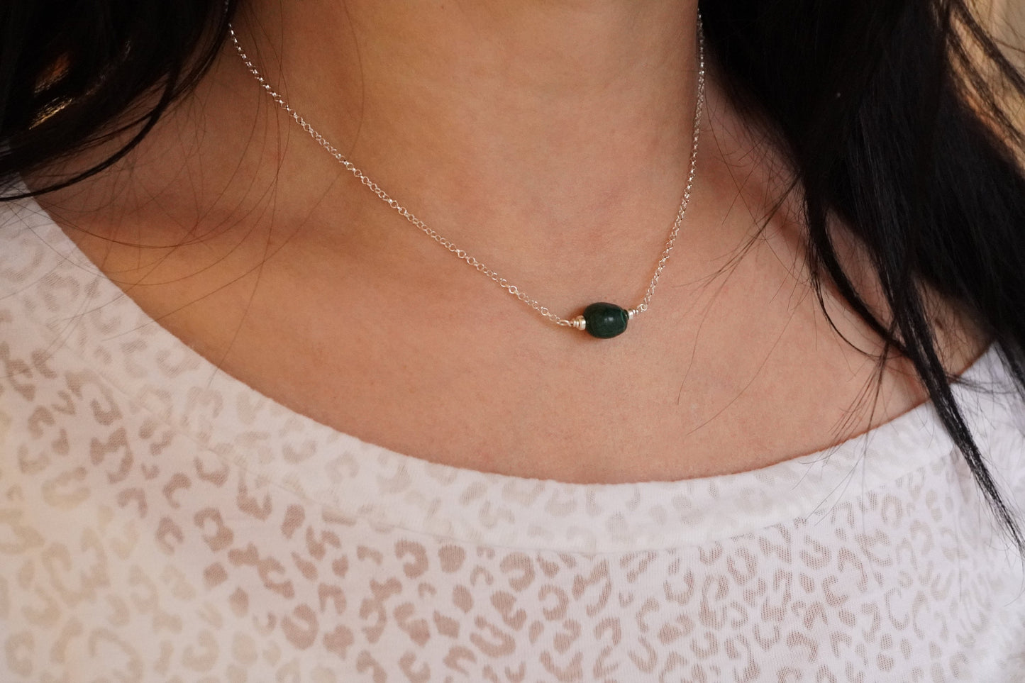 Malachite Nugget Sterling Silver Necklace * Gift for her * Green stone * Protection stone