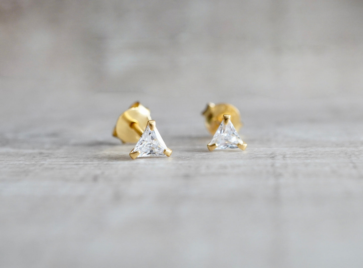 Gold Triangle Sterling Silver Stud, Small Feminine Earrings