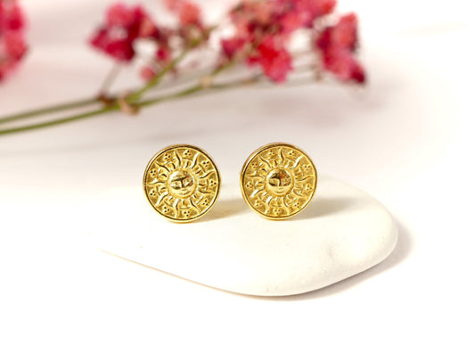 Gold Sterling Silver Sun Stud Earrings * Stud earrings * Sun earrings