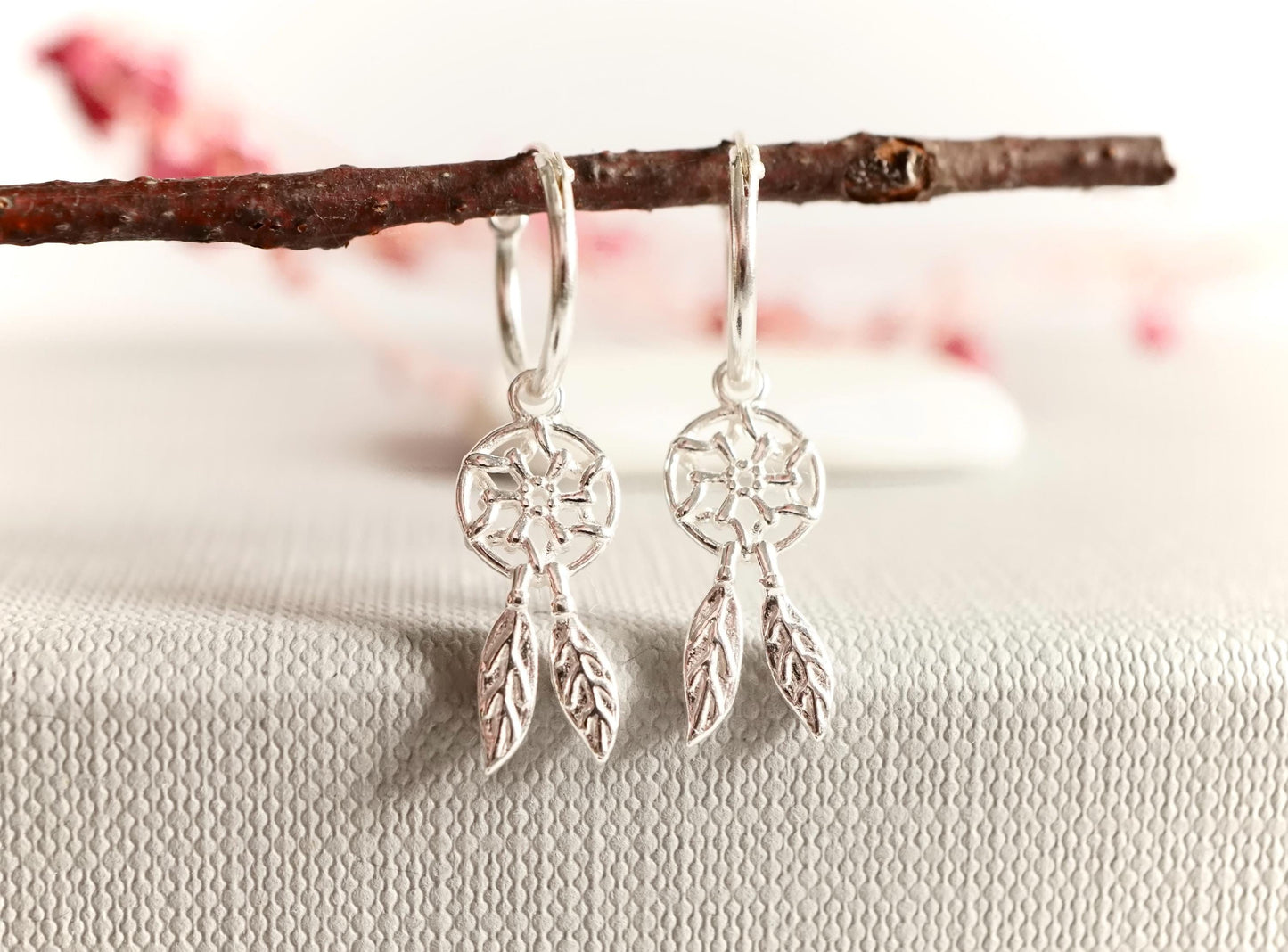 Sterling Silver Dreamcatcher Hoop earrings * Boho earrings * Circle of life