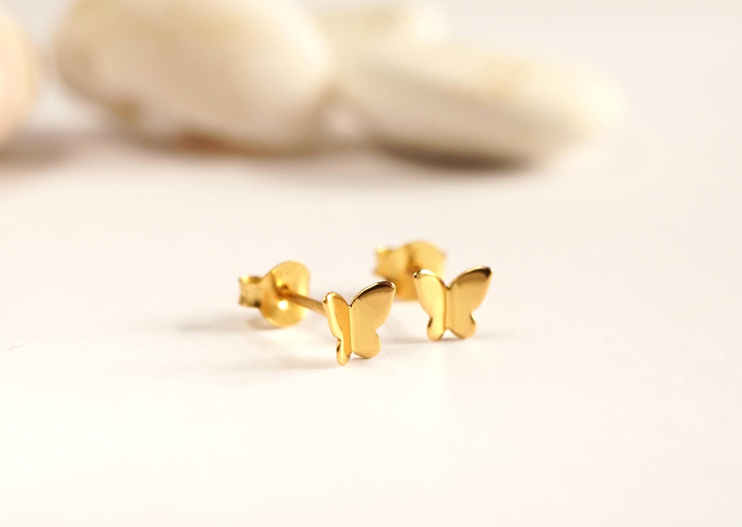 Butterfly Gold Sterling Silver Stud * Dainty ear stud * Butterfly fan