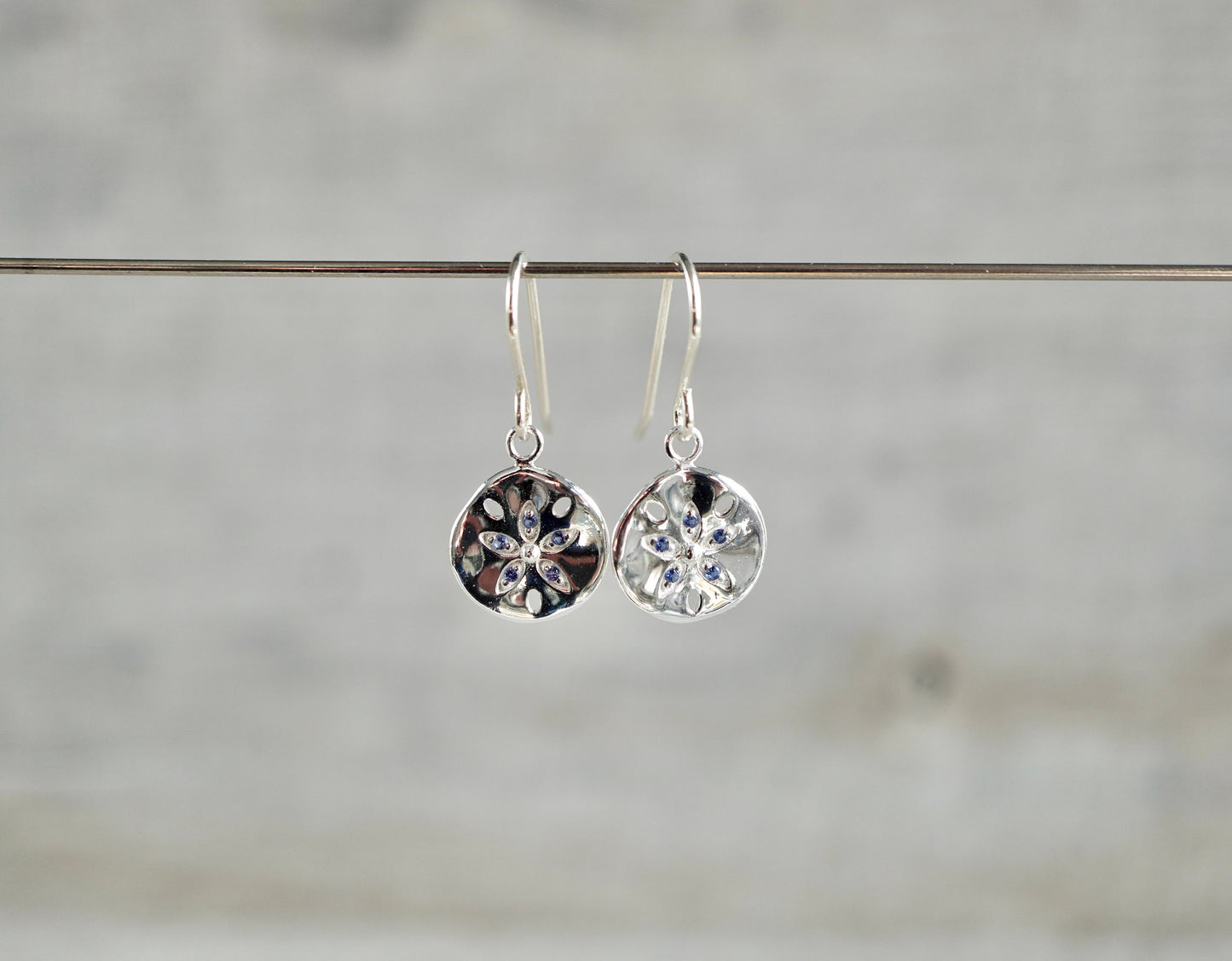 Round Sterling Silver Flower Earrings * Sterling Silver Earrings * Dangle Earrings