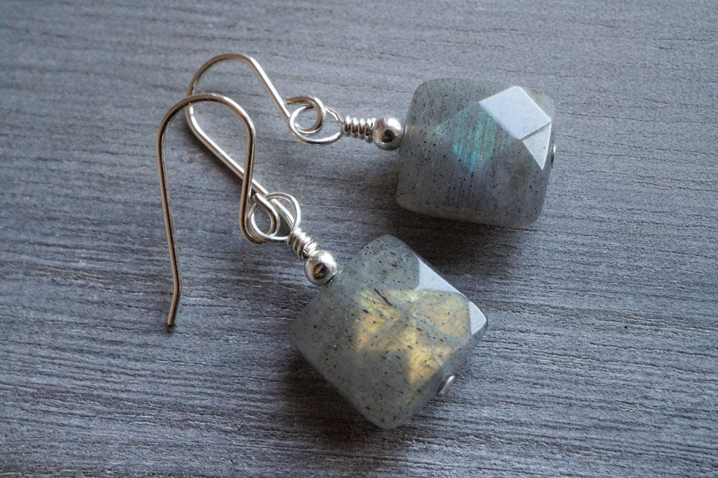Labradorite Square Sterling Silver Drop Earrings* Simple earrings* Lightweight earrings*