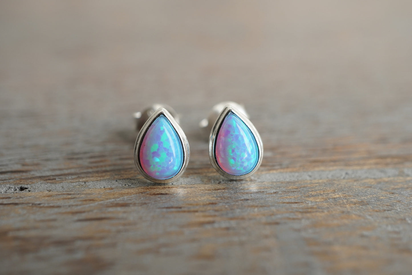 Opal Drop Sterling Silver Stud *  Feminine * Opal jewellery