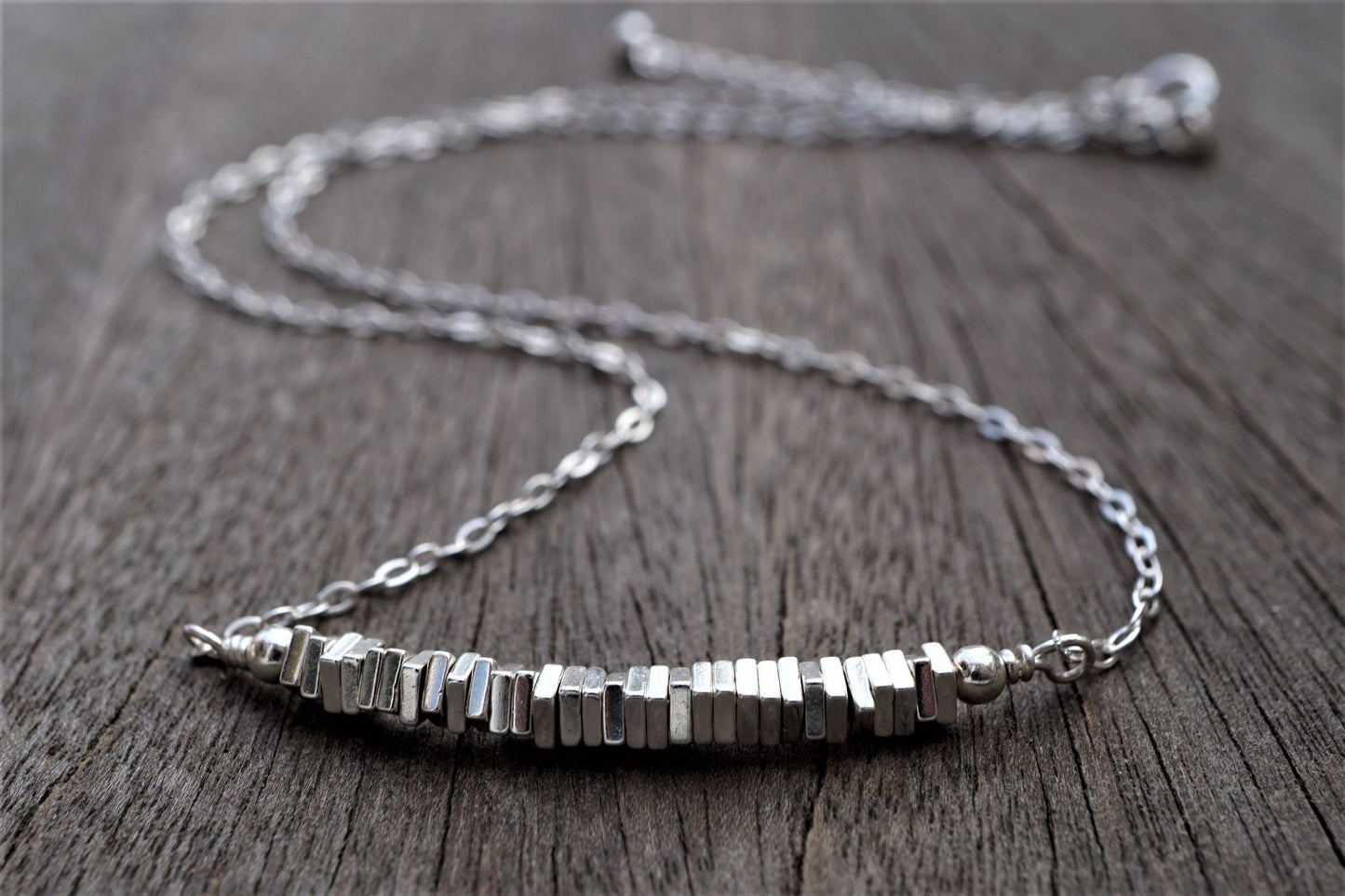 Hematite Sterling Silver Bar Necklace* Hematite Jewelry* Dainty *Gift for her* Feminine *Silver necklace