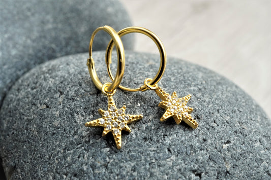 Northern Star Hoop Earrings * Boho earrings *  Golden hoop * Feminine jewellery